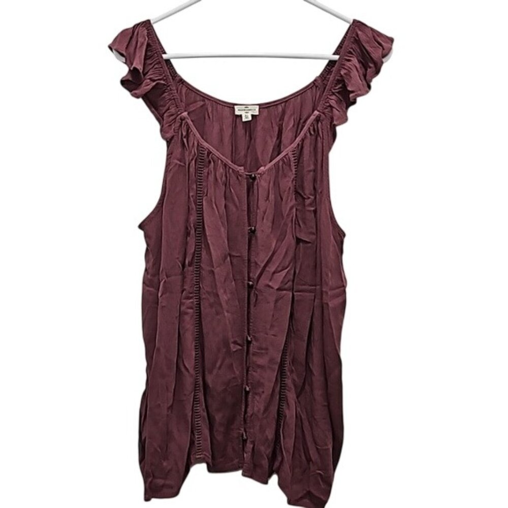Mason & Belle Ruffle Strap Gauzy Tank Blouse XL New Flowy Crepe Feminine